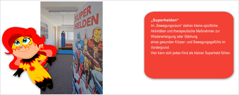 Raum Superhelden. Kinderschutzzentrum Salzburg.